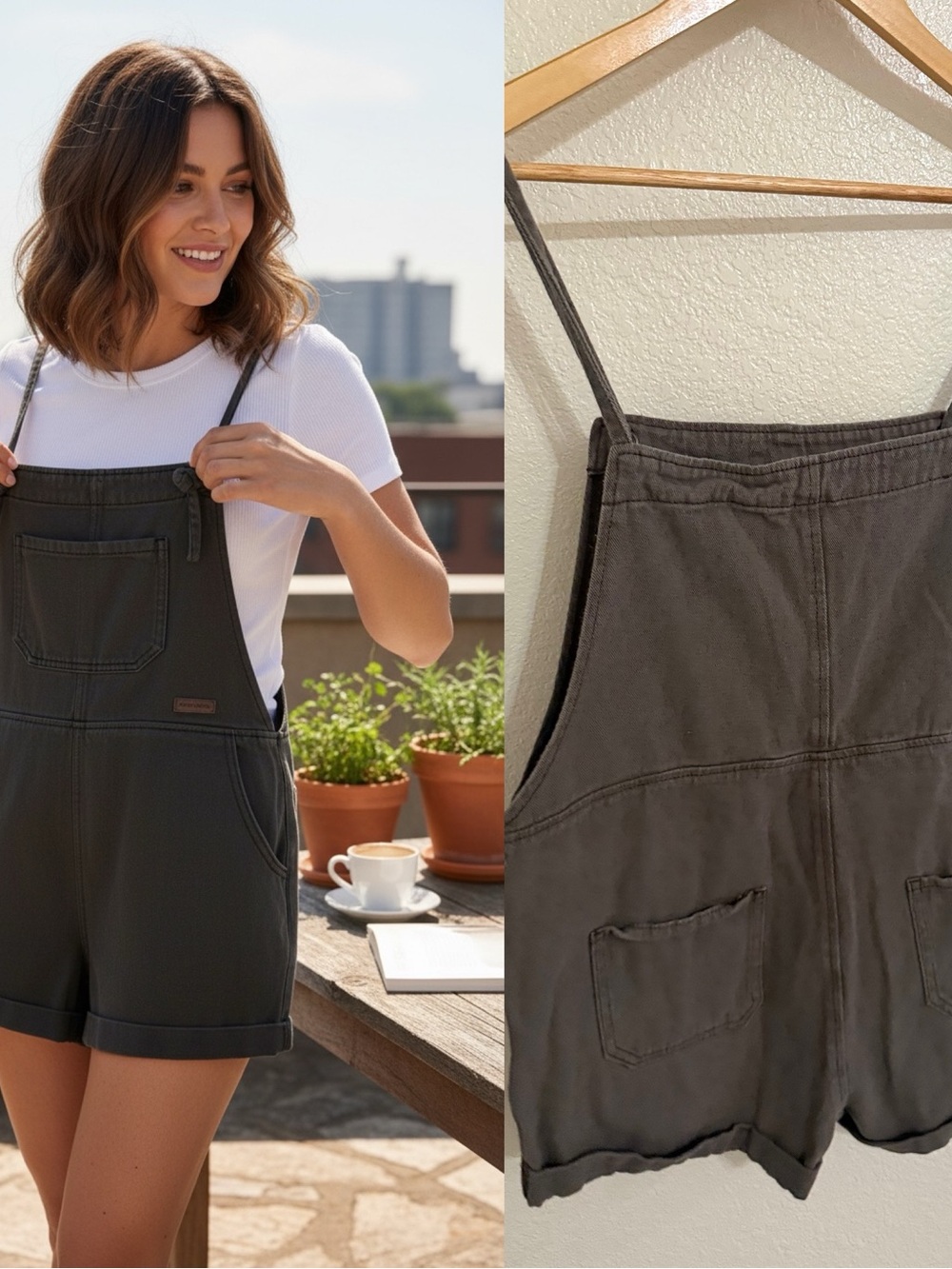 CIDER Gray Denim Overall Romper Shortalls Size M 100% Cotton Casual Utility